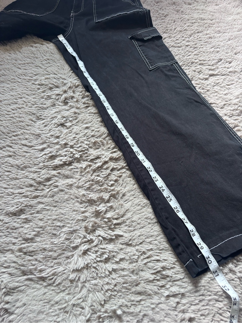 Rachel Paige Black Wide Leg Cargo Pants with White Contrast Stitching Large - Picture 9 of 10
